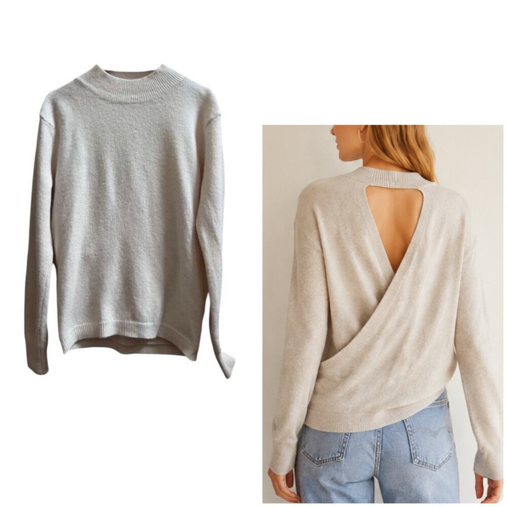 Raga Ecru Neutral Open Back Mock Neck Pull Over Knit Sweater Size Large Edgy